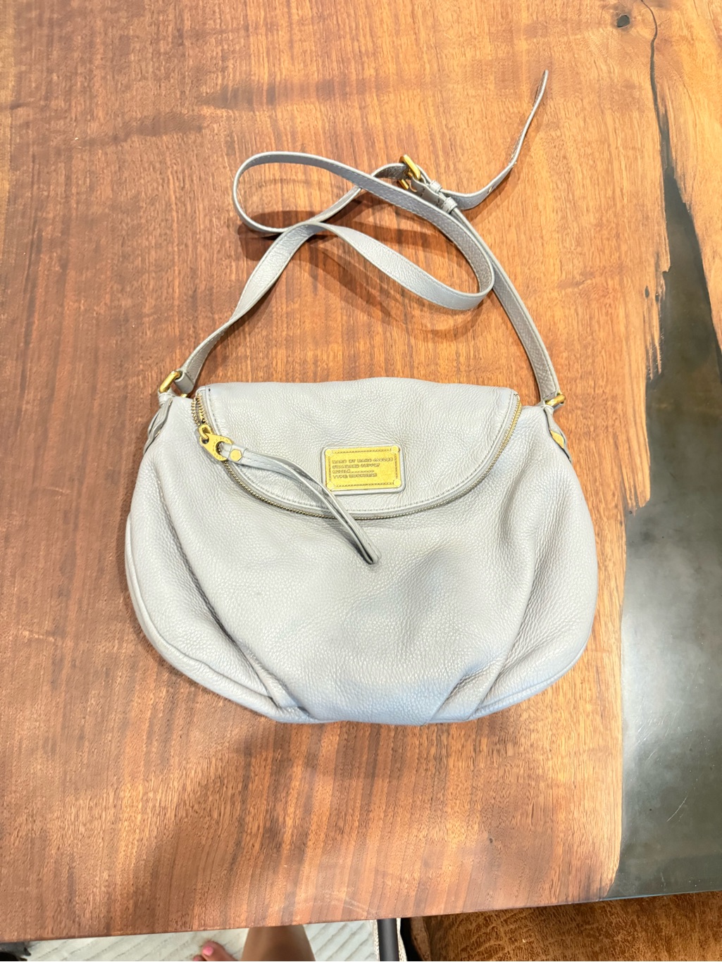 Marc Jacobs Light Gray Leather Shoulder Bag With Gold Hardware